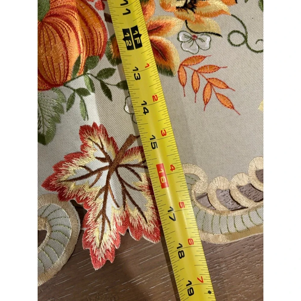 Embroidered Autumn Leaves & Flowers Cut Out Mantle Runner~64